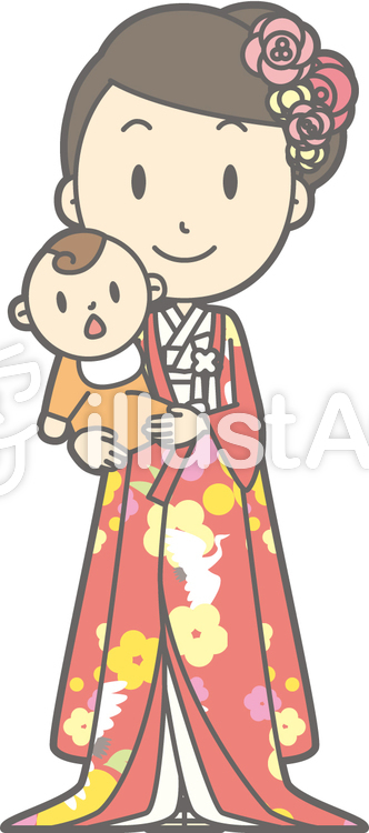 色打掛-抱っこ-全身 色打掛-抱っこ-全身のイラスト