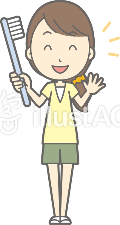 女性半ズボン-歯ブラシ-全身 女性半ズボン-歯ブラシ-全身のイラスト