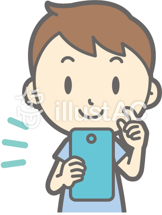 男の子半袖a-スマホ操作-バスト 男の子半袖a-スマホ操作-バストのイラスト