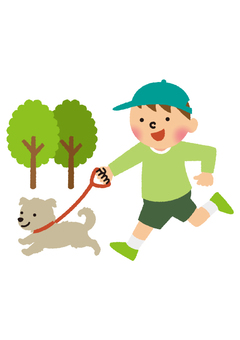 照片素材(图片): 男孩walking狗