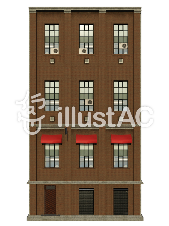 四階建ての雑居商業ビル(正面) 四階建ての雑居商業ビル(正面)のイラスト
