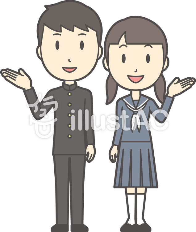 中学生男女セット-054-全身 中学生男女セット-054-全身のイラスト
