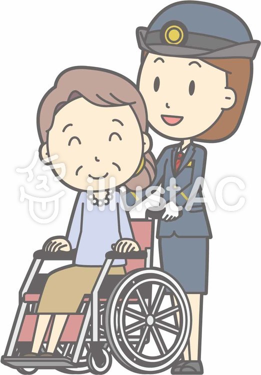 駅員女性a-車椅子押す-全身 駅員女性a-車椅子押す-全身のイラスト