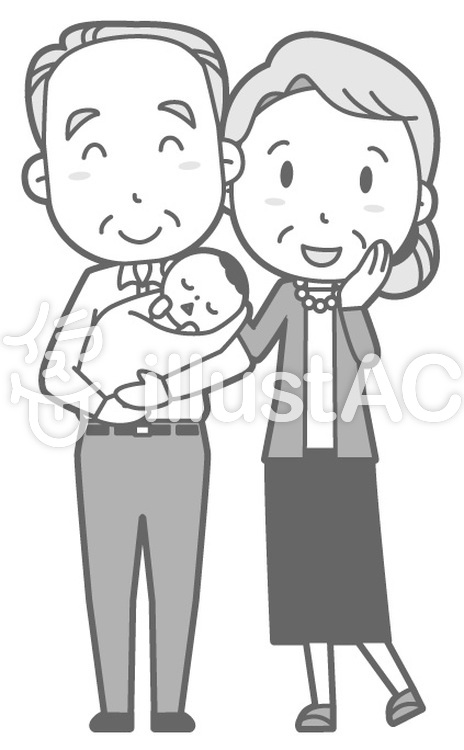 老人夫婦-新生児-全身白黒 老人夫婦-新生児-全身白黒のイラスト