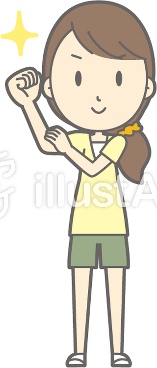 女性半ズボン-腕まくり-全身 女性半ズボン-腕まくり-全身のイラスト