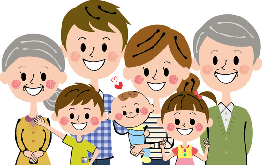 friendly seven people family baby boys upper body