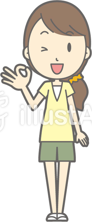 女性半ズボン-オッケー-全身 女性半ズボン-オッケー-全身のイラスト