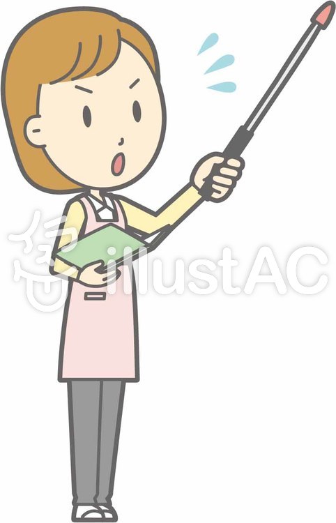 エプロン主婦-指示棒5右斜-全身 エプロン主婦-指示棒5右斜-全身のイラスト