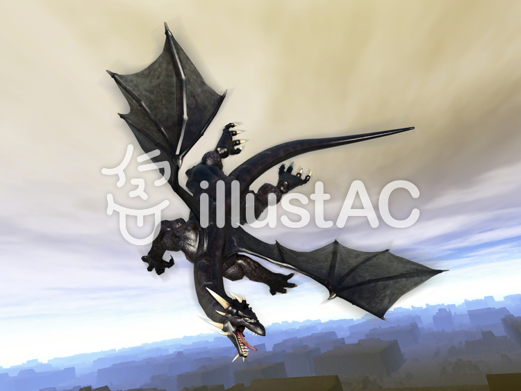 飛翔するブラックドラゴン 飛翔するブラックドラゴンのイラスト