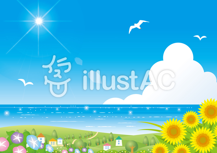 海が見える丘からの風景イラスト - No: 1447576／無料イラストなら「イラストAC」
