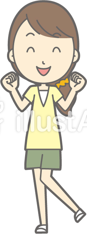 女性半ズボン-わくわく-全身 女性半ズボン-わくわく-全身のイラスト