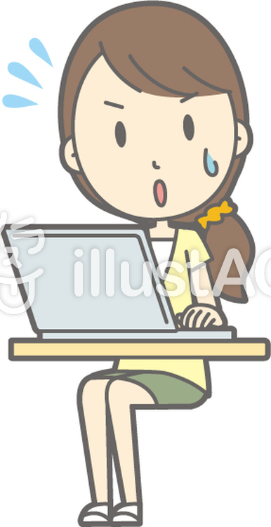 女性半ズボン-PC焦る-全身 女性半ズボン-PC焦る-全身のイラスト