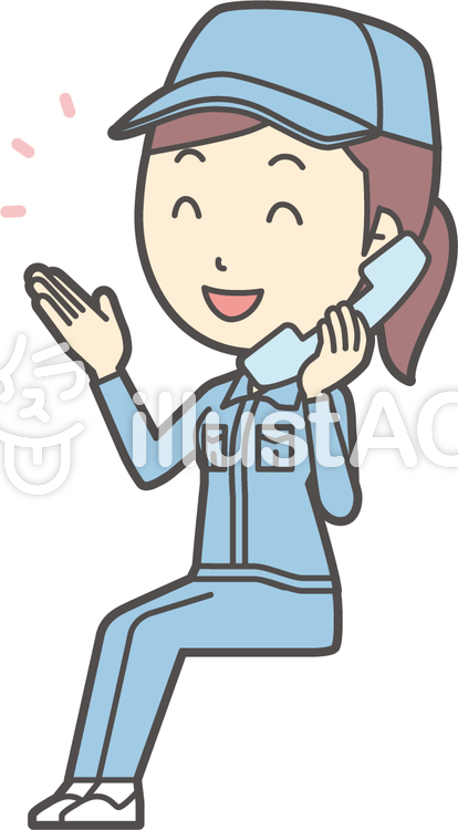 作業員女性ブルー-305-全身 作業員女性ブルー-305-全身のイラスト