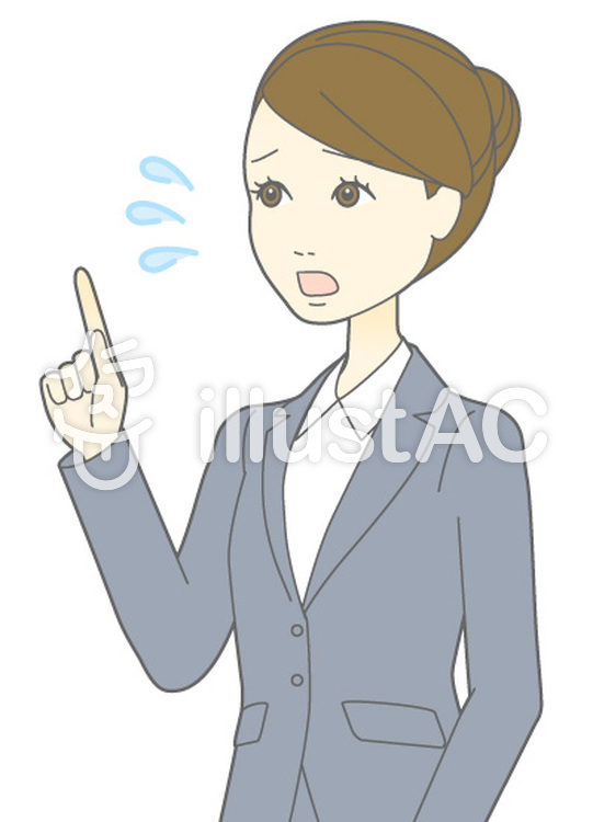 D女性スーツ-指差し汗-斜めバスト D女性スーツ-指差し汗-斜めバストのイラスト