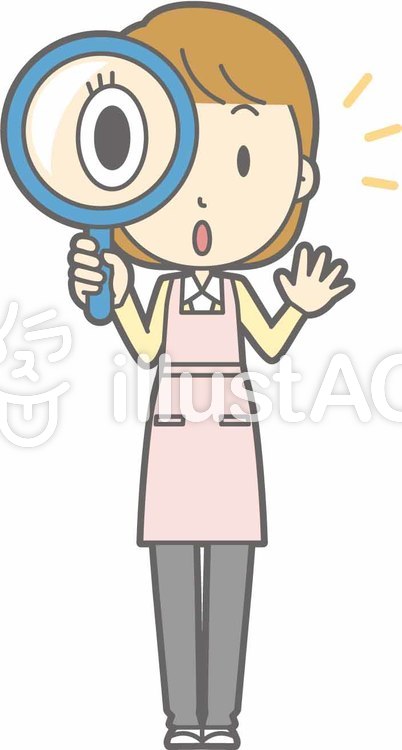 エプロン主婦-虫眼鏡-全身 エプロン主婦-虫眼鏡-全身のイラスト